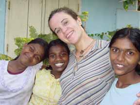 Volunteer Clare and some of Jeevi's girls